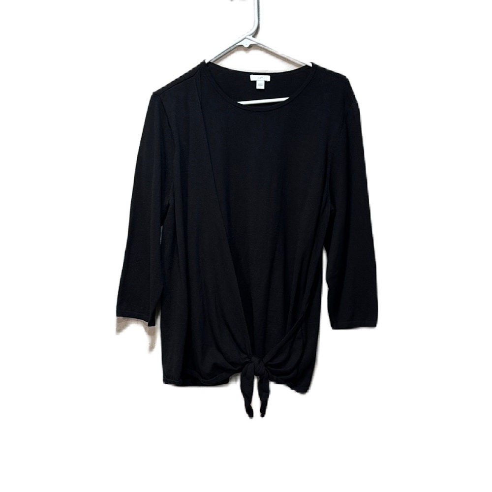 J. Jill Black Women's Tie-Front Cotton Top Sweater Size L